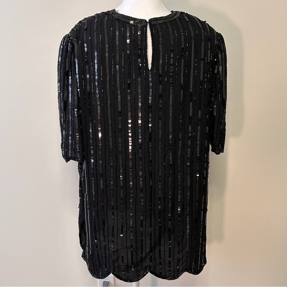 Holt Renfrew Women’s XL Elegant Black Sequin Tunic Top Scalloped Hem Holiday - Picture 4 of 15